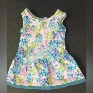 American Girl Truly Meet  Me Dress Sleeveless Floral Blue Ruffle on Bottom